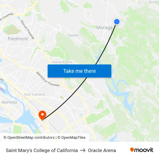 Saint Mary's College of California, 1928 St Marys Rd to Oracle Arena map