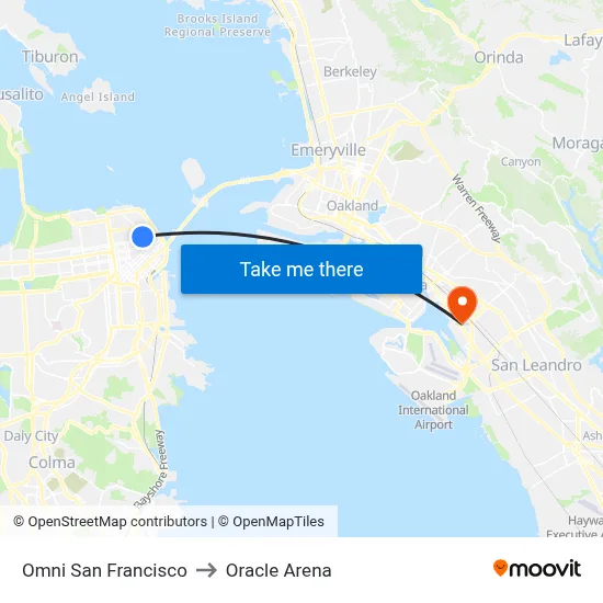 Omni San Francisco to Oracle Arena map