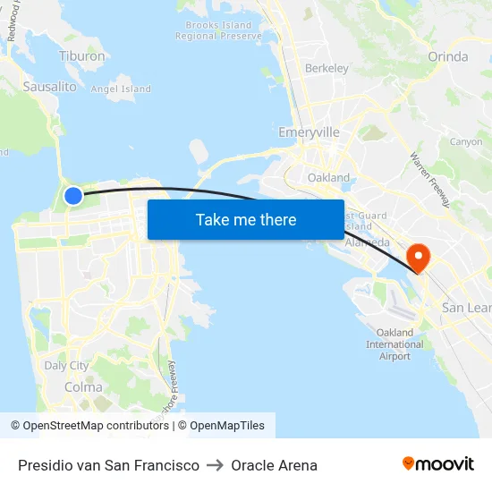 Presidio van San Francisco to Oracle Arena map