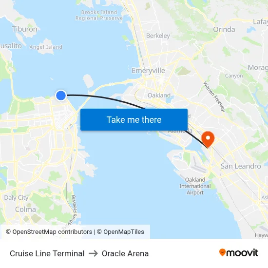 Cruise Line Terminal to Oracle Arena map
