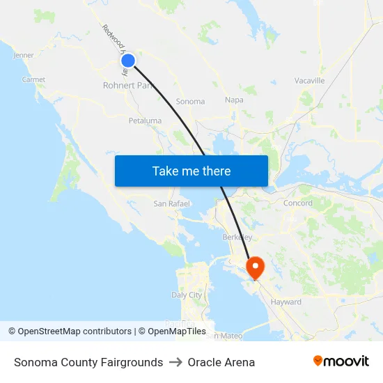 Sonoma County Fairgrounds to Oracle Arena map