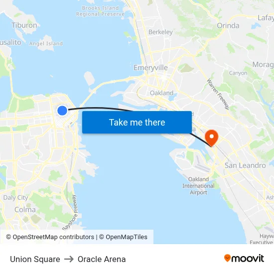 Union Square to Oracle Arena map