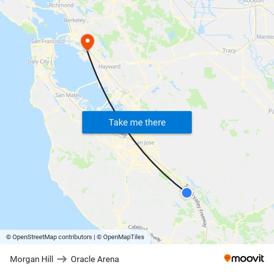 Morgan Hill to Oracle Arena map
