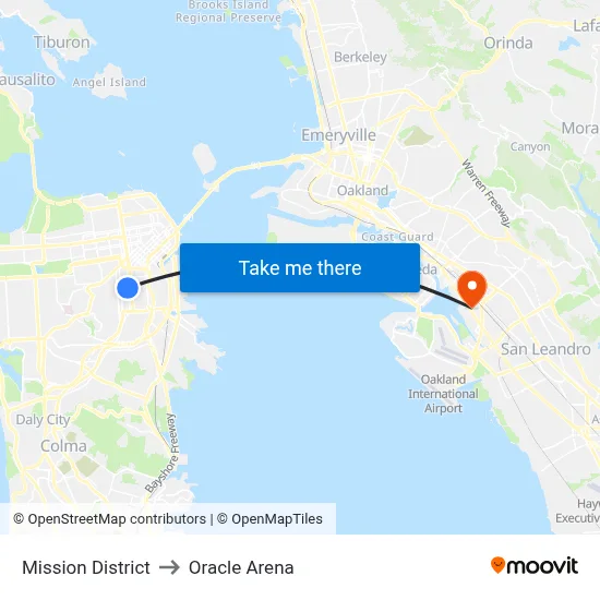 Mission District to Oracle Arena map