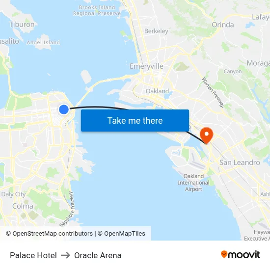 Palace Hotel to Oracle Arena map