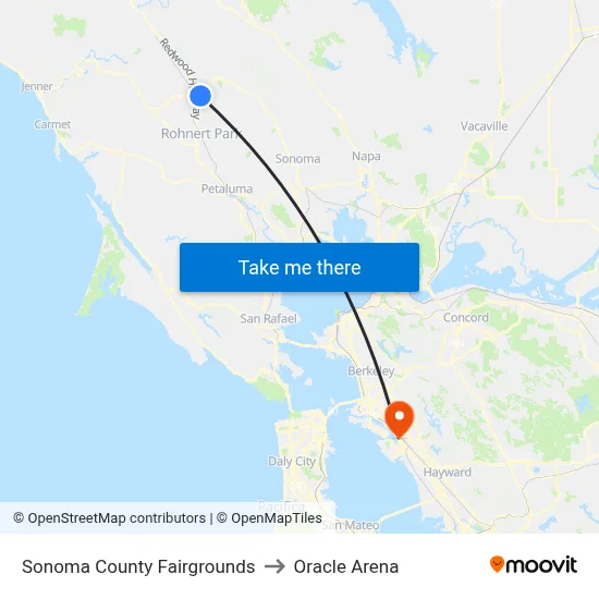 Sonoma County Fairgrounds to Oracle Arena map