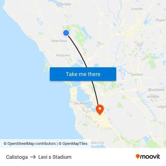 Calistoga to Levi s Stadium map