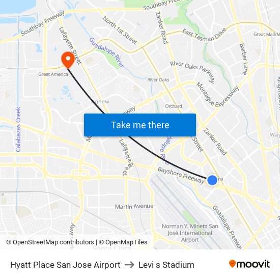 Hyatt Place San Jose Airport to Levi s Stadium map