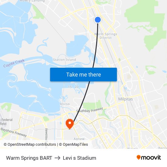 Warm Springs BART to Levi s Stadium map