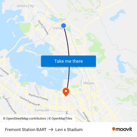 Fremont Station BART to Levi s Stadium map