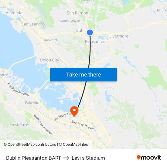 Dublin Pleasanton BART to Levi s Stadium map