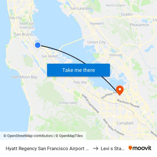 Hyatt Regency San Francisco Airport Burlingame to Levi s Stadium map