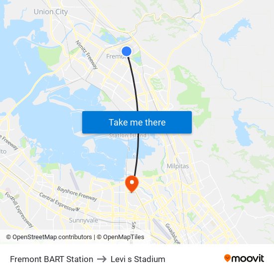 Fremont BART Station to Levi s Stadium map