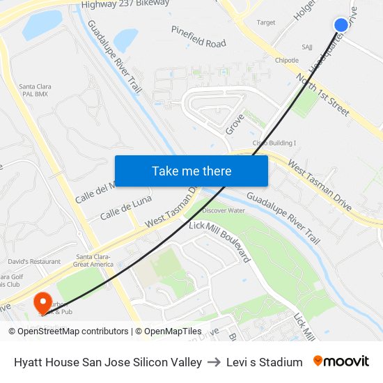 Hyatt House San Jose Silicon Valley to Levi s Stadium map