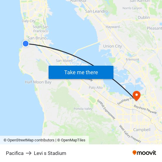 Pacifica to Levi s Stadium map