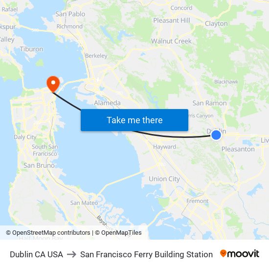 Dublin CA USA to San Francisco Ferry Building Station map