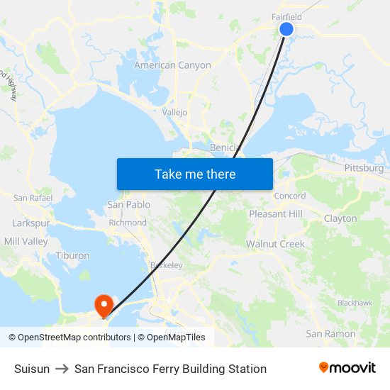 Suisun to San Francisco Ferry Building Station map