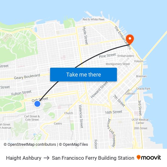 Haight Ashbury to San Francisco Ferry Building Station map