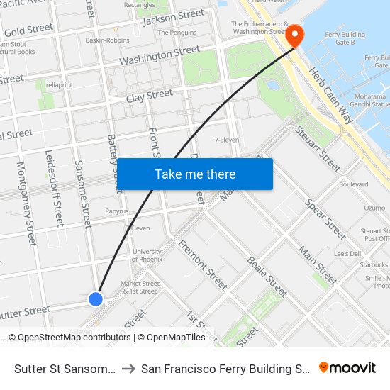 Sutter St Sansome St to San Francisco Ferry Building Station map