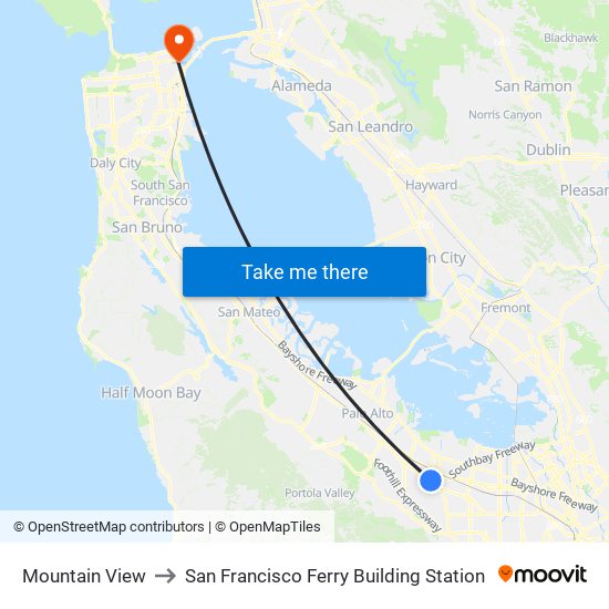 Mountain View to San Francisco Ferry Building Station map