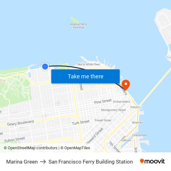 Marina Green to San Francisco Ferry Building Station map