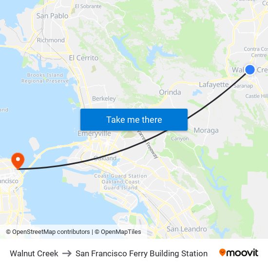 Walnut Creek to San Francisco Ferry Building Station map