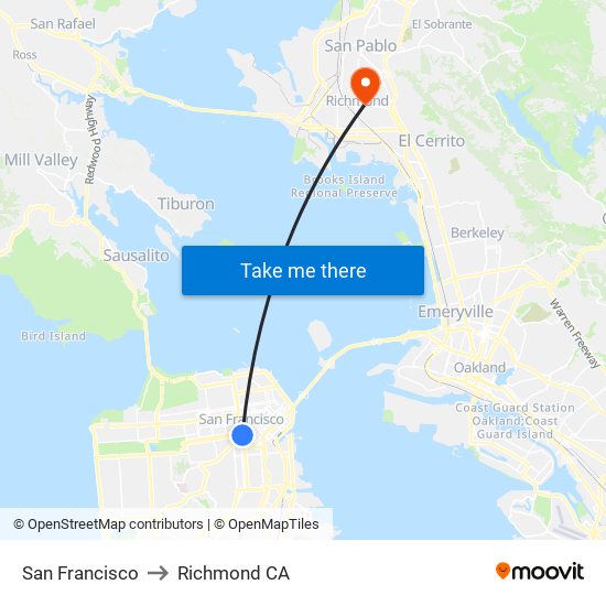 San Francisco to Richmond CA map