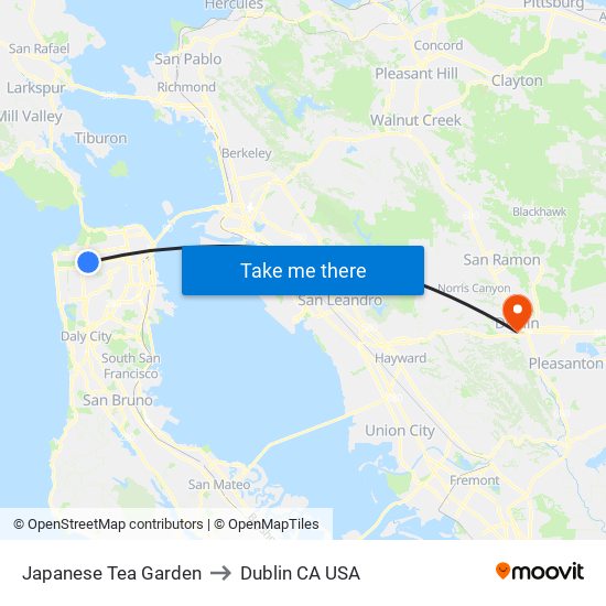 Japanese Tea Garden to Dublin CA USA map