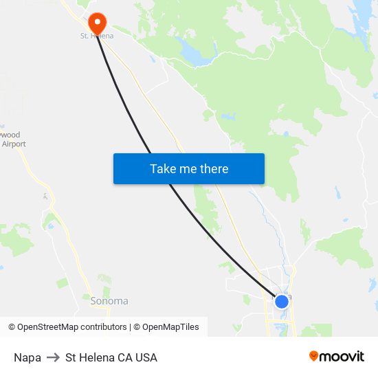 Napa to St Helena CA USA map