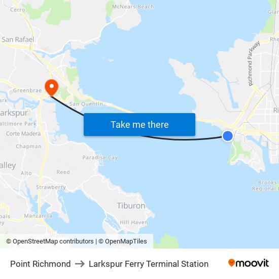 Point Richmond to Larkspur Ferry Terminal Station map