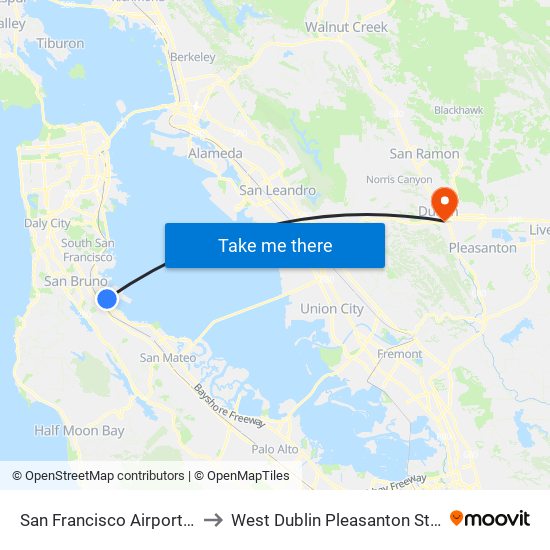 San Francisco Airport SFO to West Dublin Pleasanton Station with