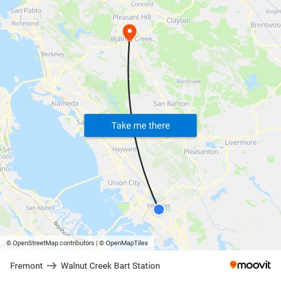 Fremont to Walnut Creek Bart Station map