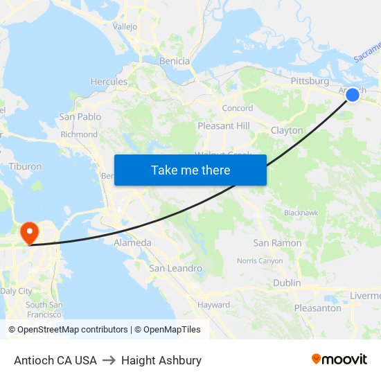 Antioch CA USA to Haight Ashbury map