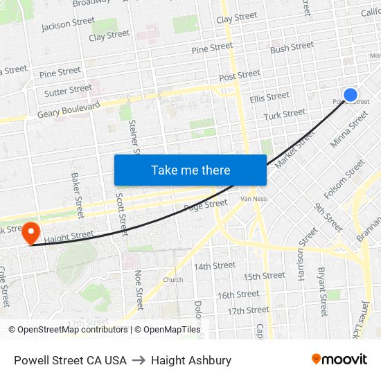 Powell Street CA USA to Haight Ashbury map