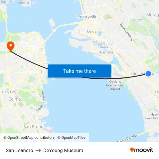 San Leandro to DeYoung Museum map