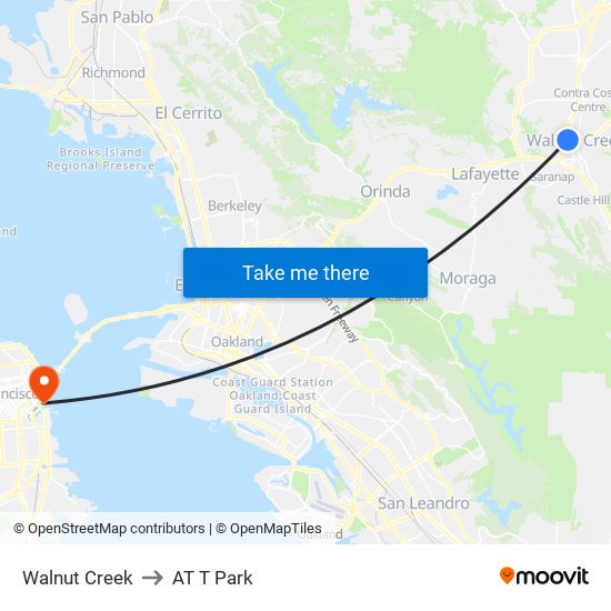 Walnut Creek to AT T Park map