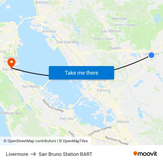 Livermore to San Bruno Station BART map