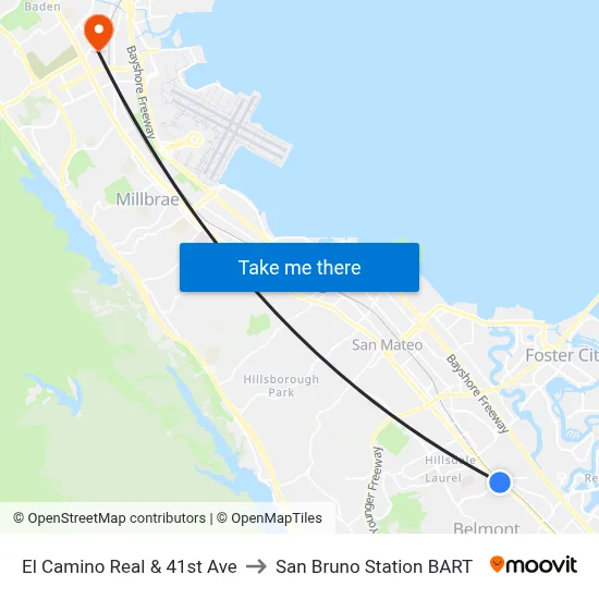 El Camino Real & 41st Ave to San Bruno Station BART map