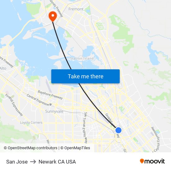 San Jose to Newark CA USA map