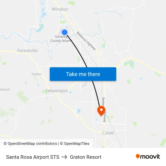 Santa Rosa Airport STS to Graton Resort map