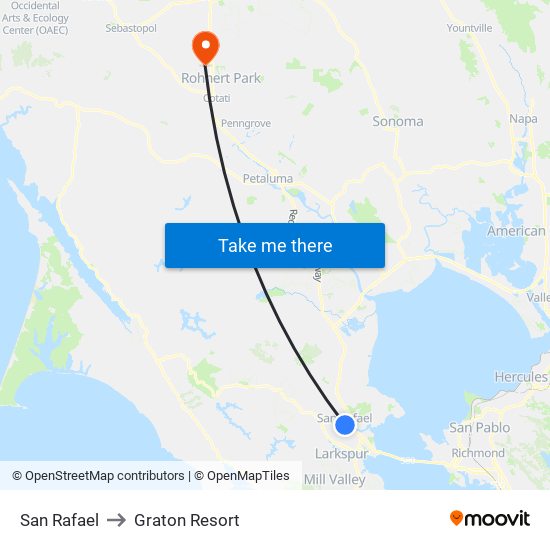 San Rafael to Graton Resort map