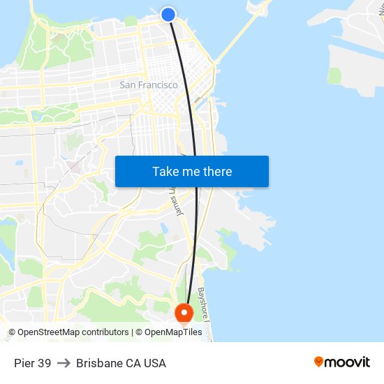 Pier 39 to Brisbane CA USA map