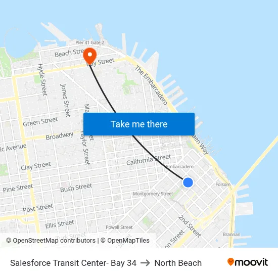 Salesforce Transit Center- Bay 34 to North Beach map