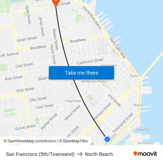 San Francisco (5th/Townsend) to North Beach map