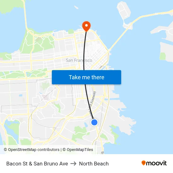 Bacon St & San Bruno Ave to North Beach map