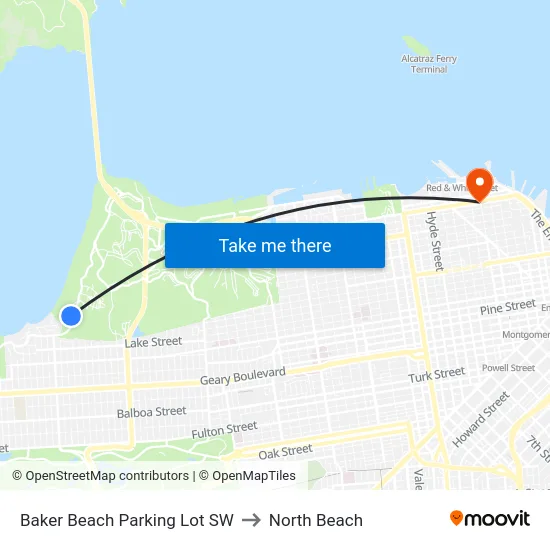 Baker Beach Parking Lot SW to North Beach map