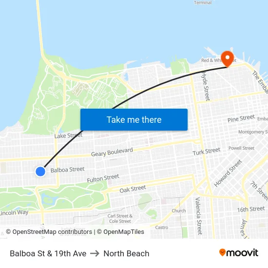 Balboa St & 19th Ave to North Beach map