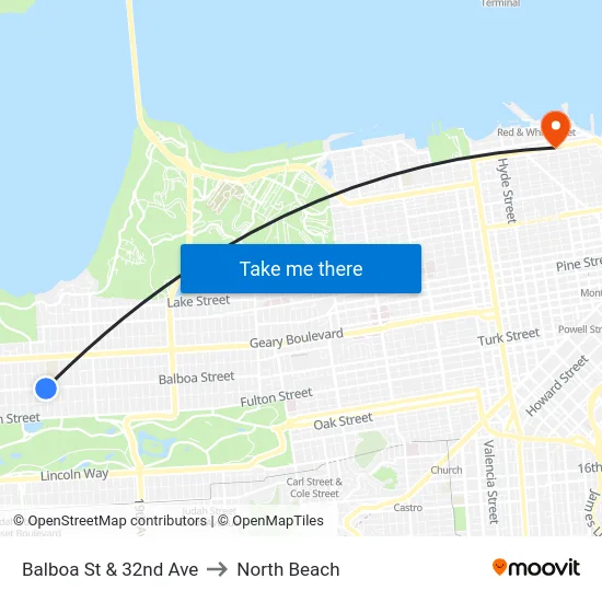 Balboa St & 32nd Ave to North Beach map