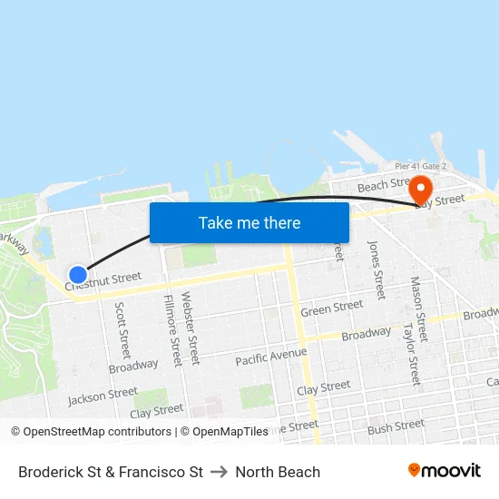 Broderick St & Francisco St to North Beach map
