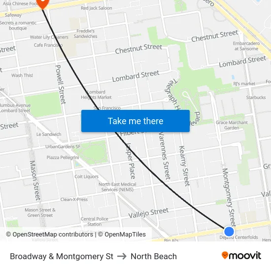Broadway & Montgomery St to North Beach map